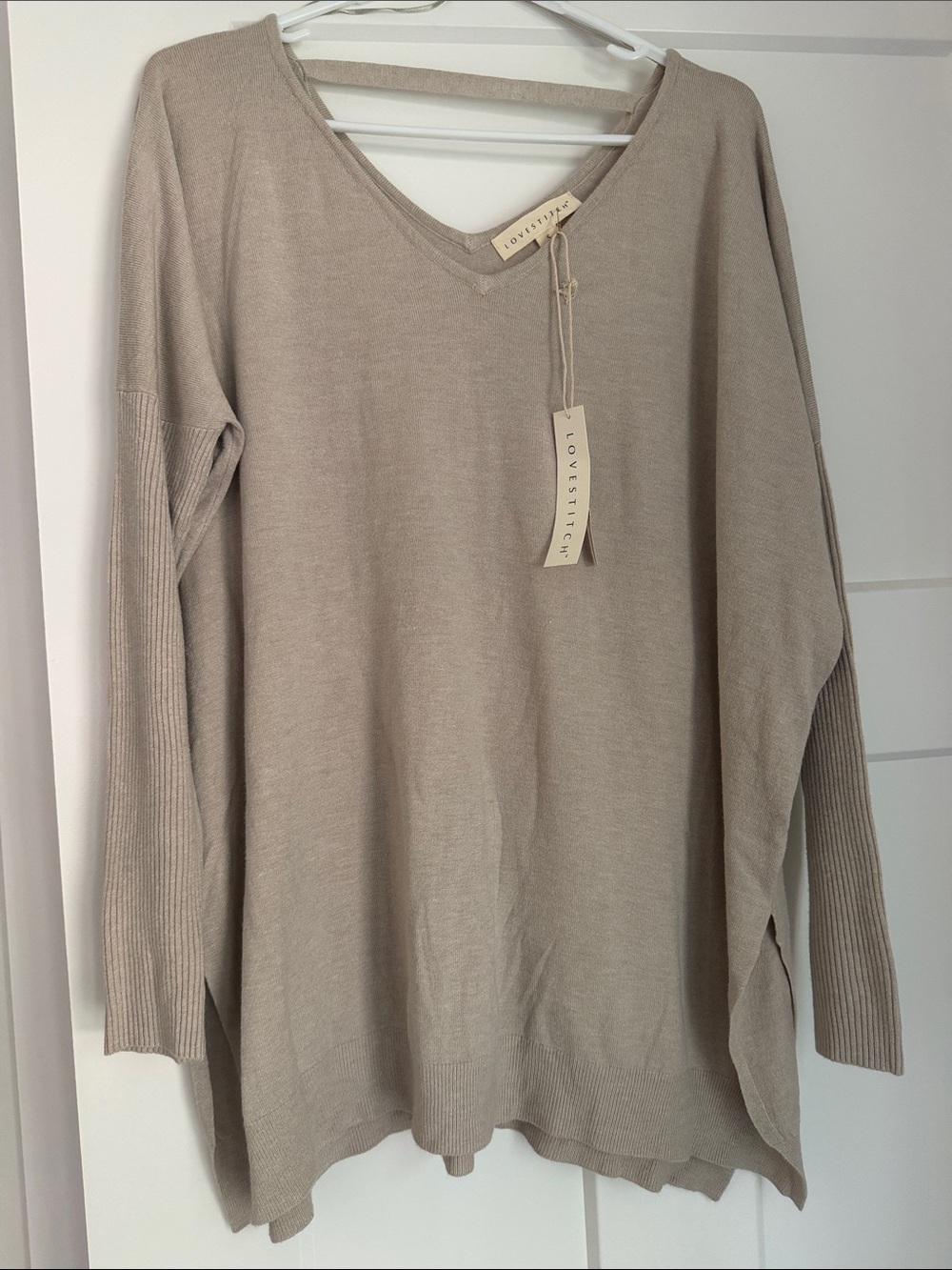 NWT lovestitch Oversized V-Neck Knit Sweater — Beige Taupe